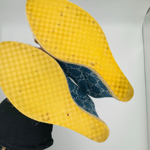 GUCCI CLASSIC BLUE DENIM MONOGRAM HORSEBIT ESPADRILLE WEDGES 37 - Picture 10 of 15